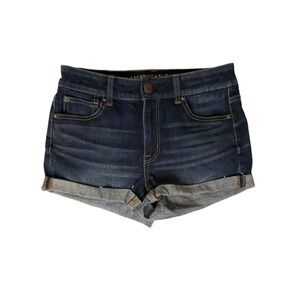 American Eagle Hi Rise Shortie Denim Shorts Dark Wash Size 4 Cuffed 360 Stretch